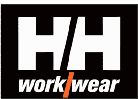 HH Workwear Logo auf schwarzem Hintergrund mit orangem Schrägstrich.