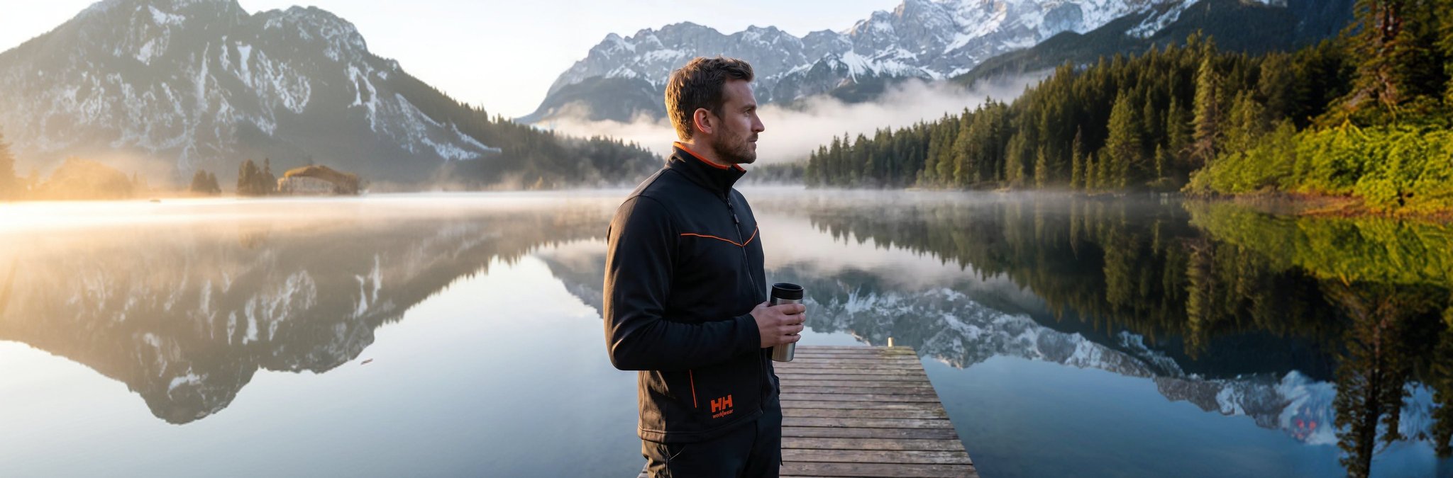 Outdoor jacket beside an alpine lake