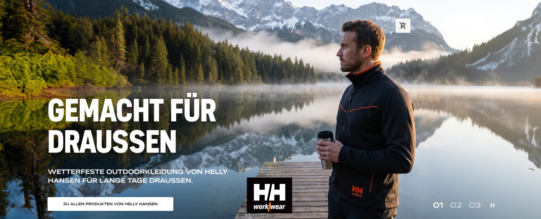 Outdoor jacket worn by a mountain lake