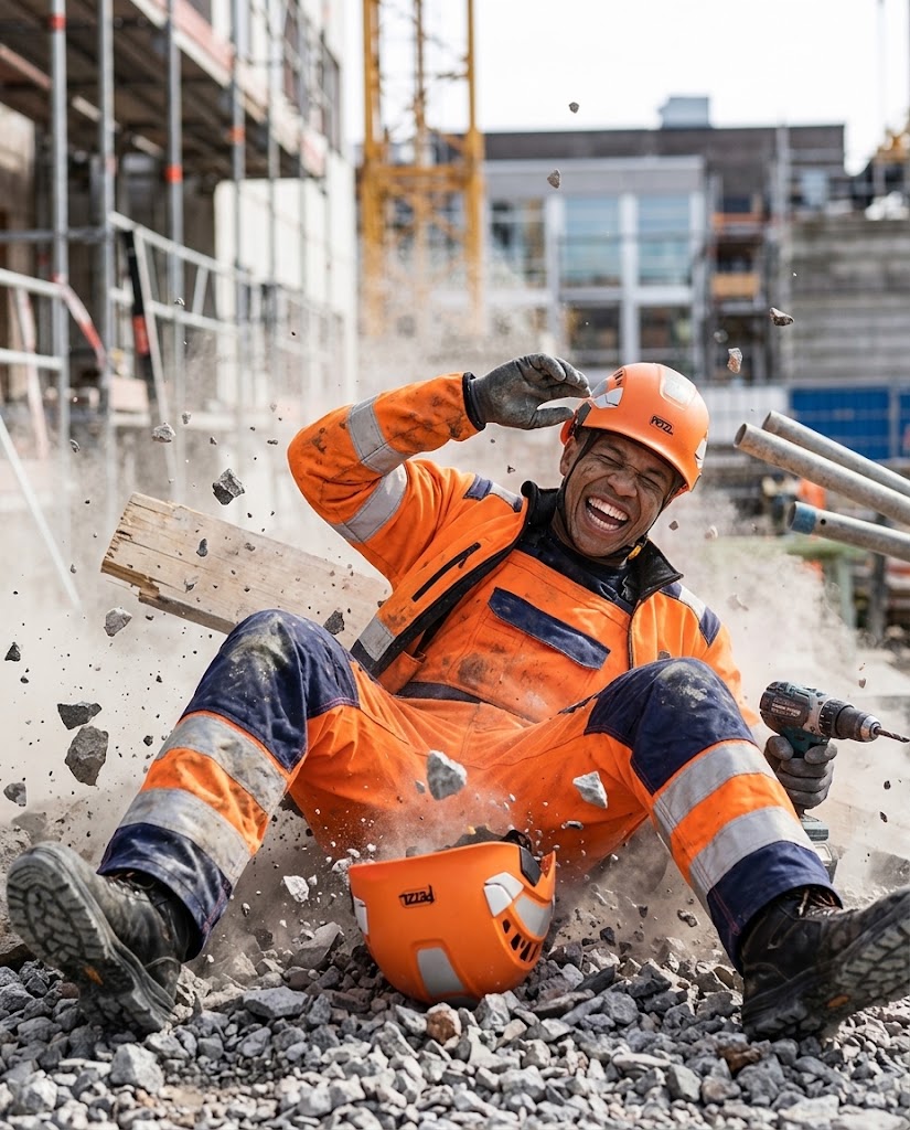Arbeiter in oranger Warnschutzkleidung auf einer Baustelle